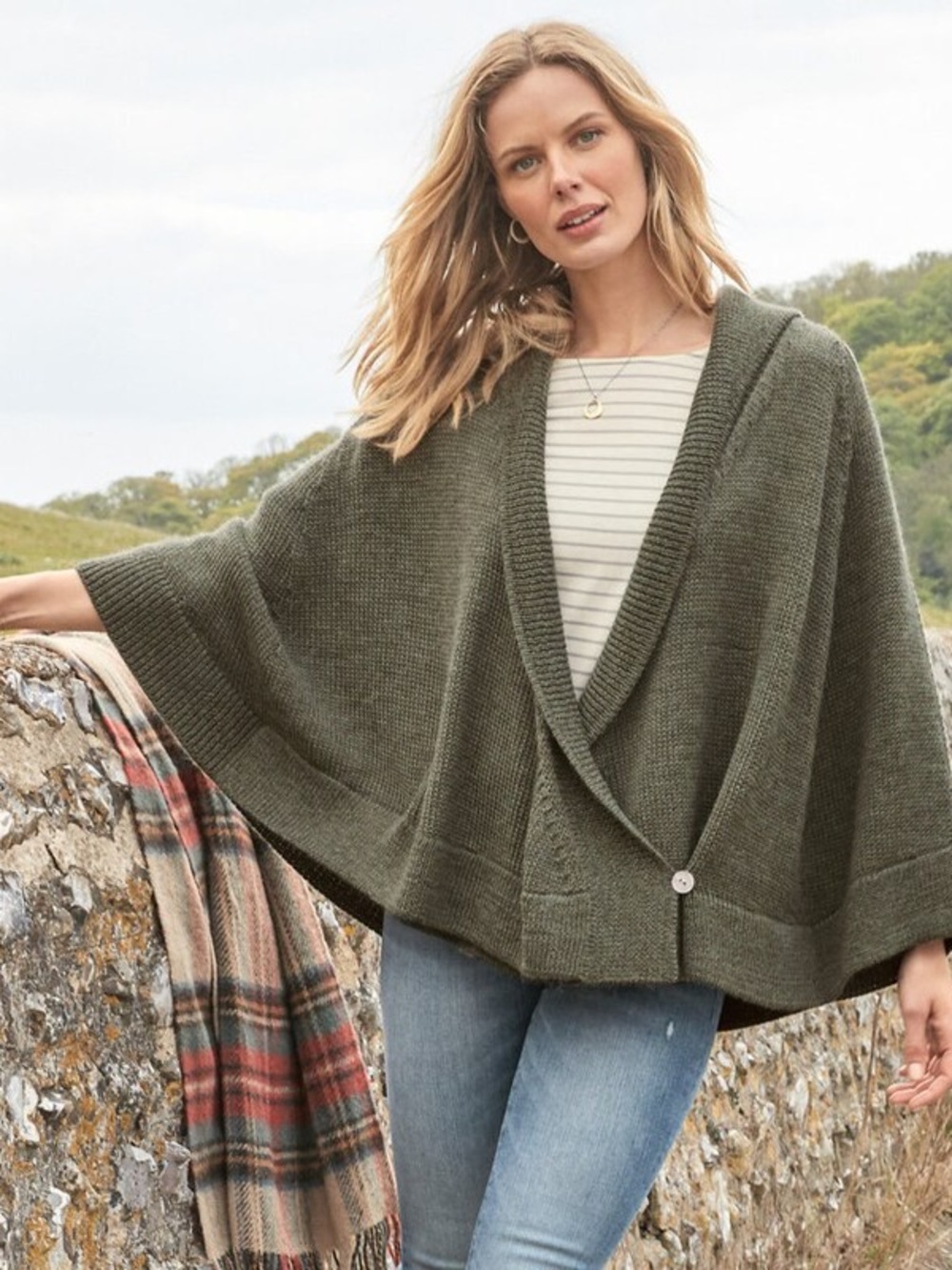 Garnet Hill • NWT Alpaca Olive Green  Cape Sweater